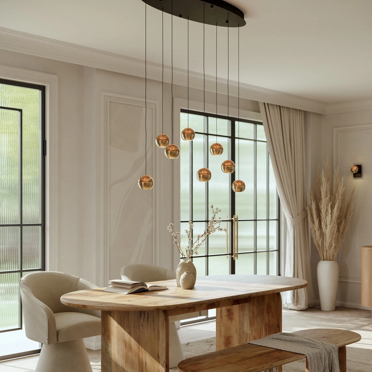 Ovale hanglamp Belluno 8-lichts led - messing Steinhauer 8712746183993