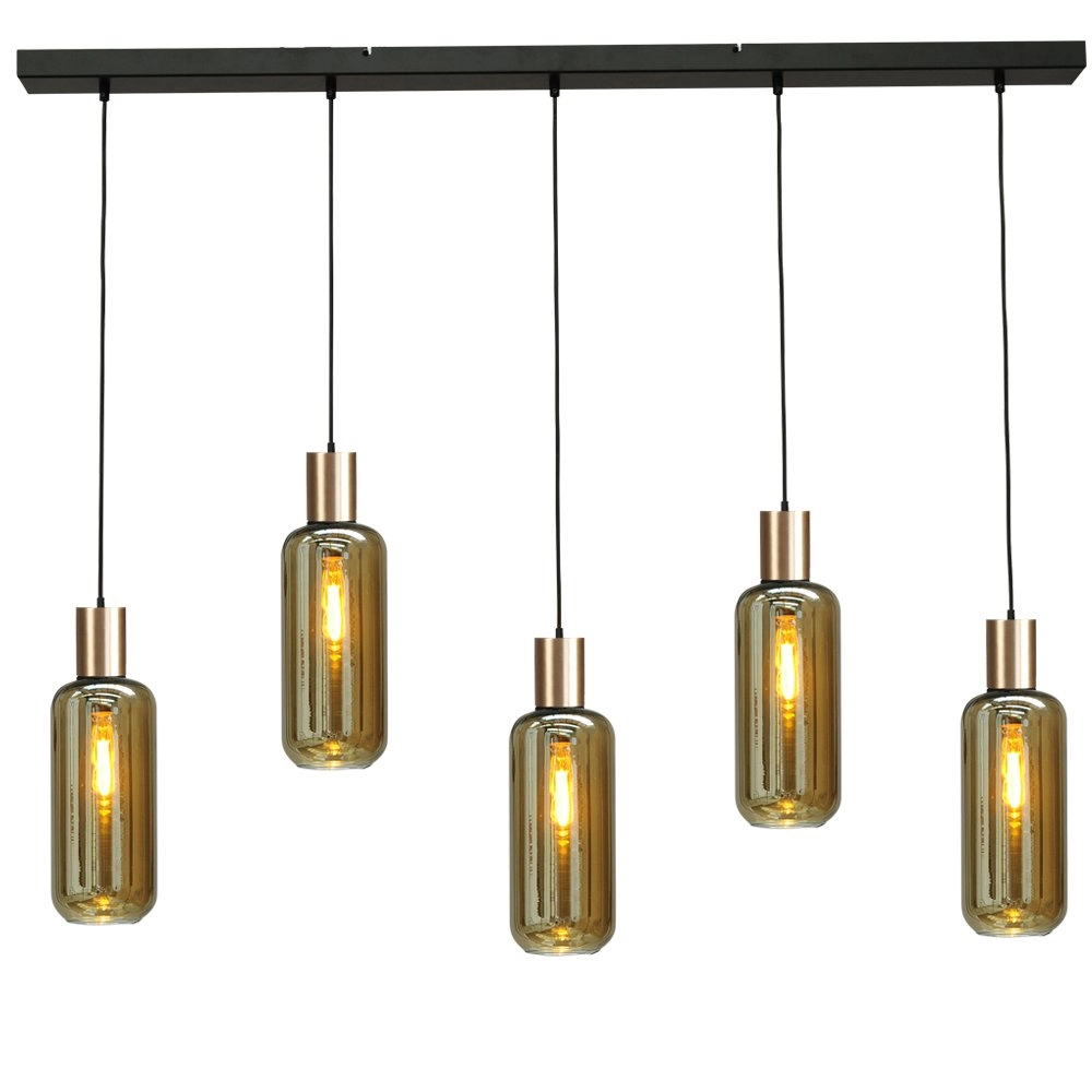 Hanglamp zwart met goud Bounty 5-lichts cilindrisch glas