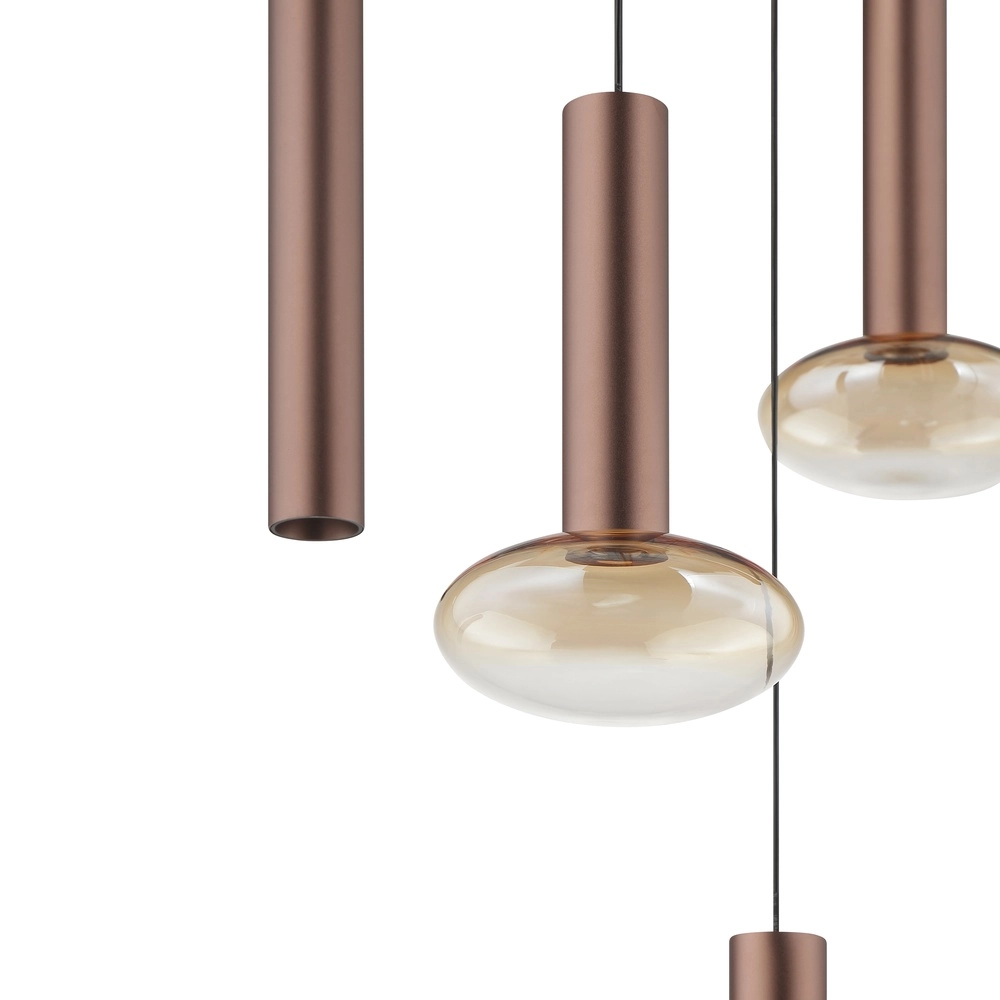 Hanglamp Veridian Ø 47cm koffie bruin met amber glas Brilliant 4004353476891