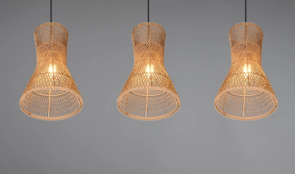 3-lichts hanglamp Bijou zwart met rotan Trio 4017807637298