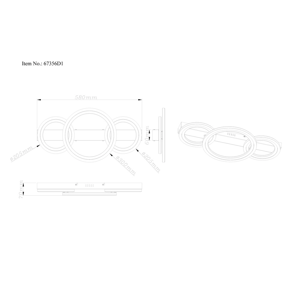 Plafondlamp Dakari I 3 ringen zwart Globo 9007371533787