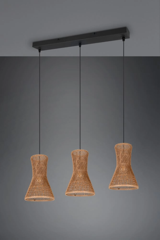 3-lichts hanglamp Bijou zwart met rotan Trio 4017807637298