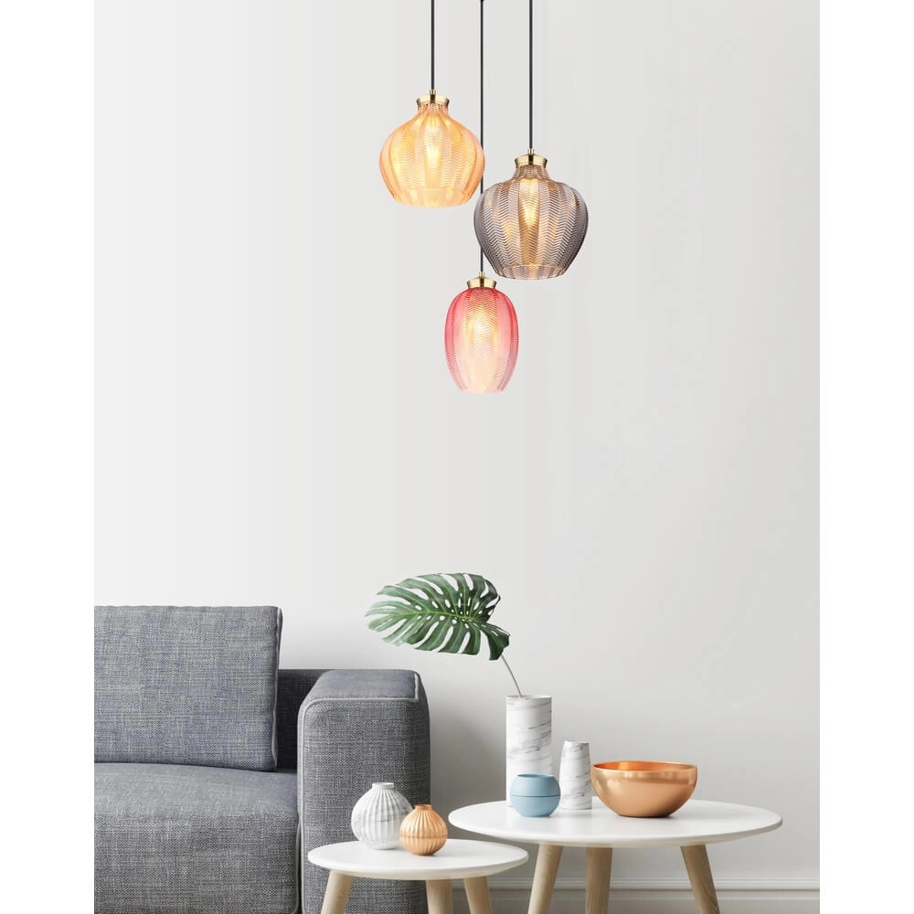 Gouden hanglamp Jessica met gekleurd glas rond Globo 9007371487110