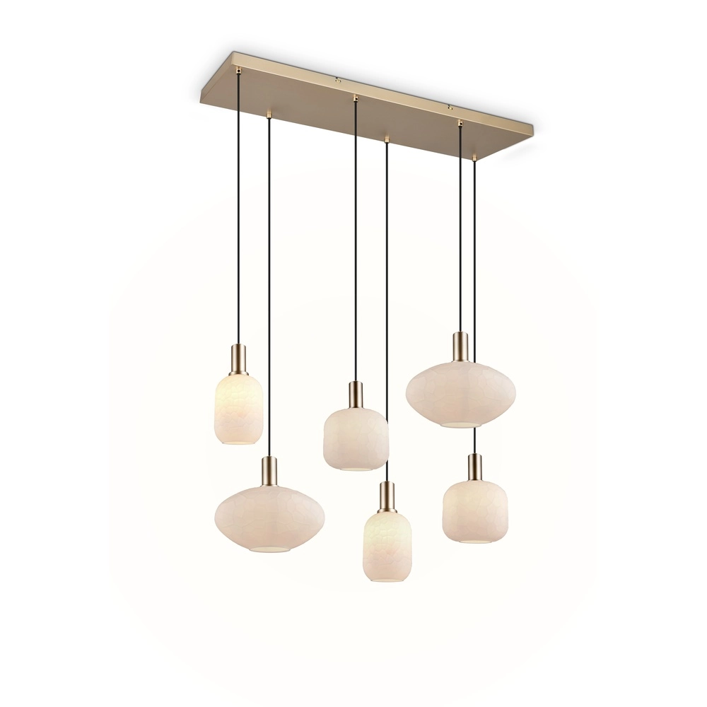 6-lichts hanglamp Emelie goud met wit glas