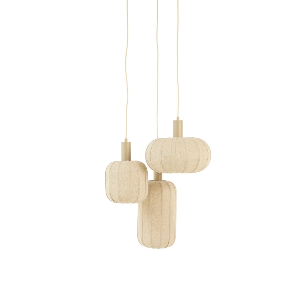 Japandi hanglamp Tufia 3-lichts zand bruin