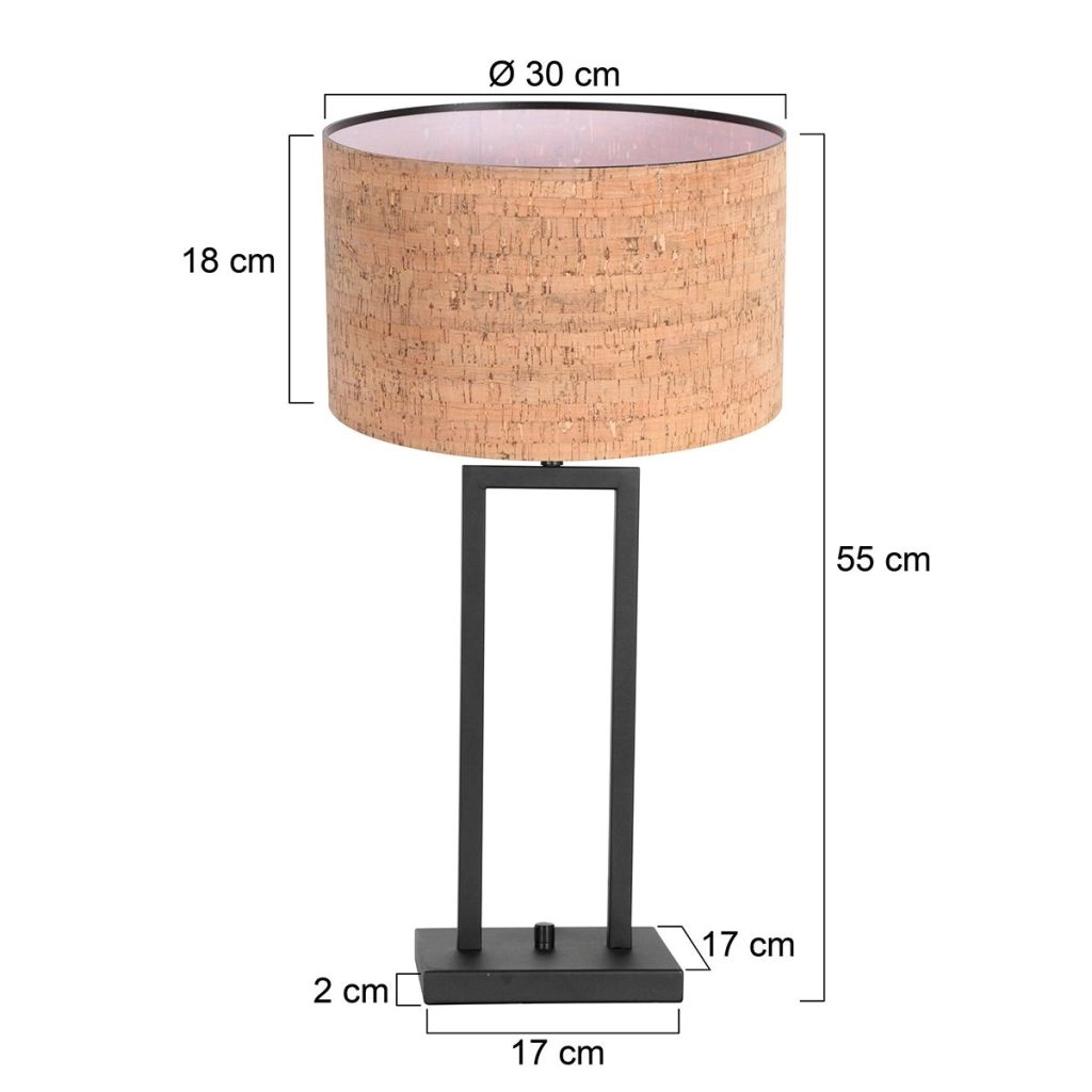Zwarte tafellamp Stang met kurk kap Ø30cm Steinhauer 8712746180602