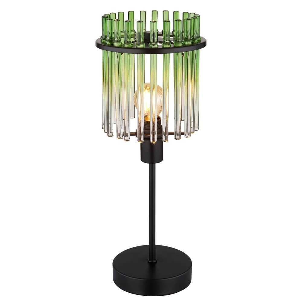 Zwarte tafellamp Gorley met groen glas Ø 15cm