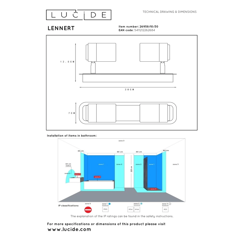 Plafondspot Lennert 2-lichts zwart Lucide 5411212262684