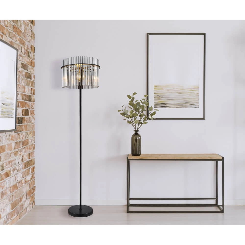 Zwarte vloerlamp Gorley met smoke glas Ø 38cm Globo 9007371451180