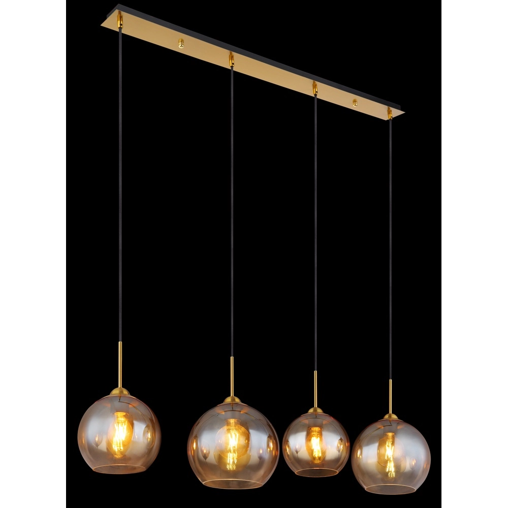 Gouden hanglamp Jamessa 4-lichts met amber glas Globo 9007371432691