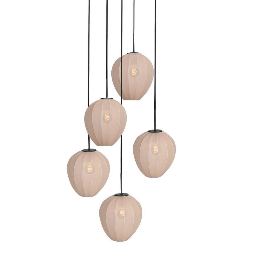 5-lichts hanglamp HaloSwap rond zwart en crème kappen Steinhauer 8712746179644