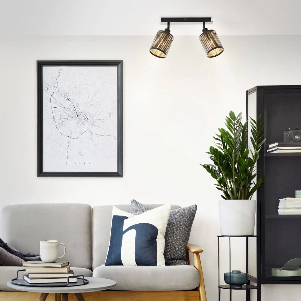 2-lichts plafondlamp Cheval zwart met goud Brilliant 4004353424199