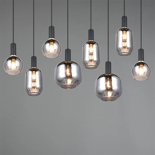 Eetkamer hanglamp Diva 8-lichts - smoke glas Trio 4017807614589