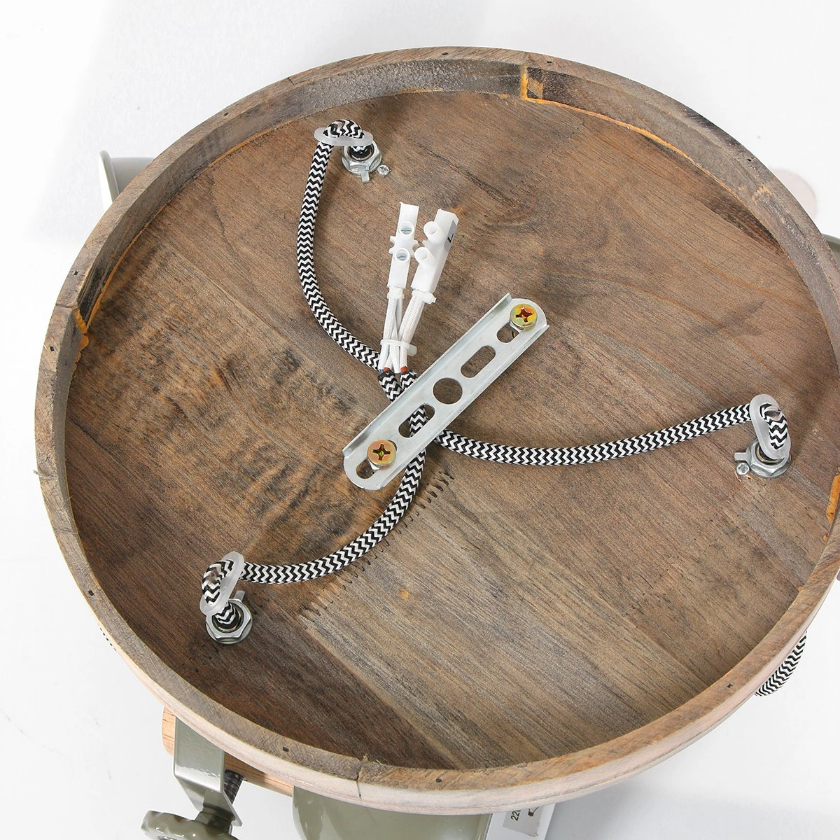 Industriële plafondlamp Gearwood 3-lichts retro groen met hout Steinhauer 8712746135398