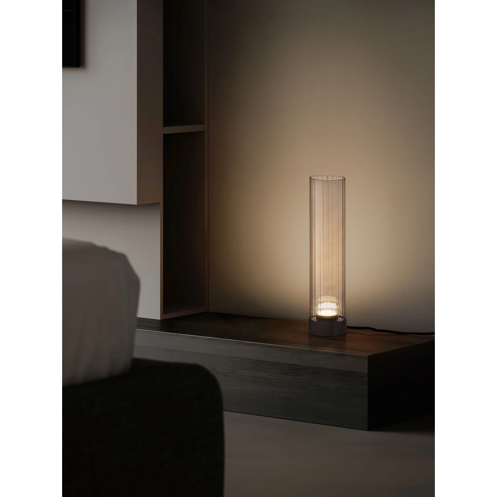 Design tafellamp Brielle antraciet met mokka glas