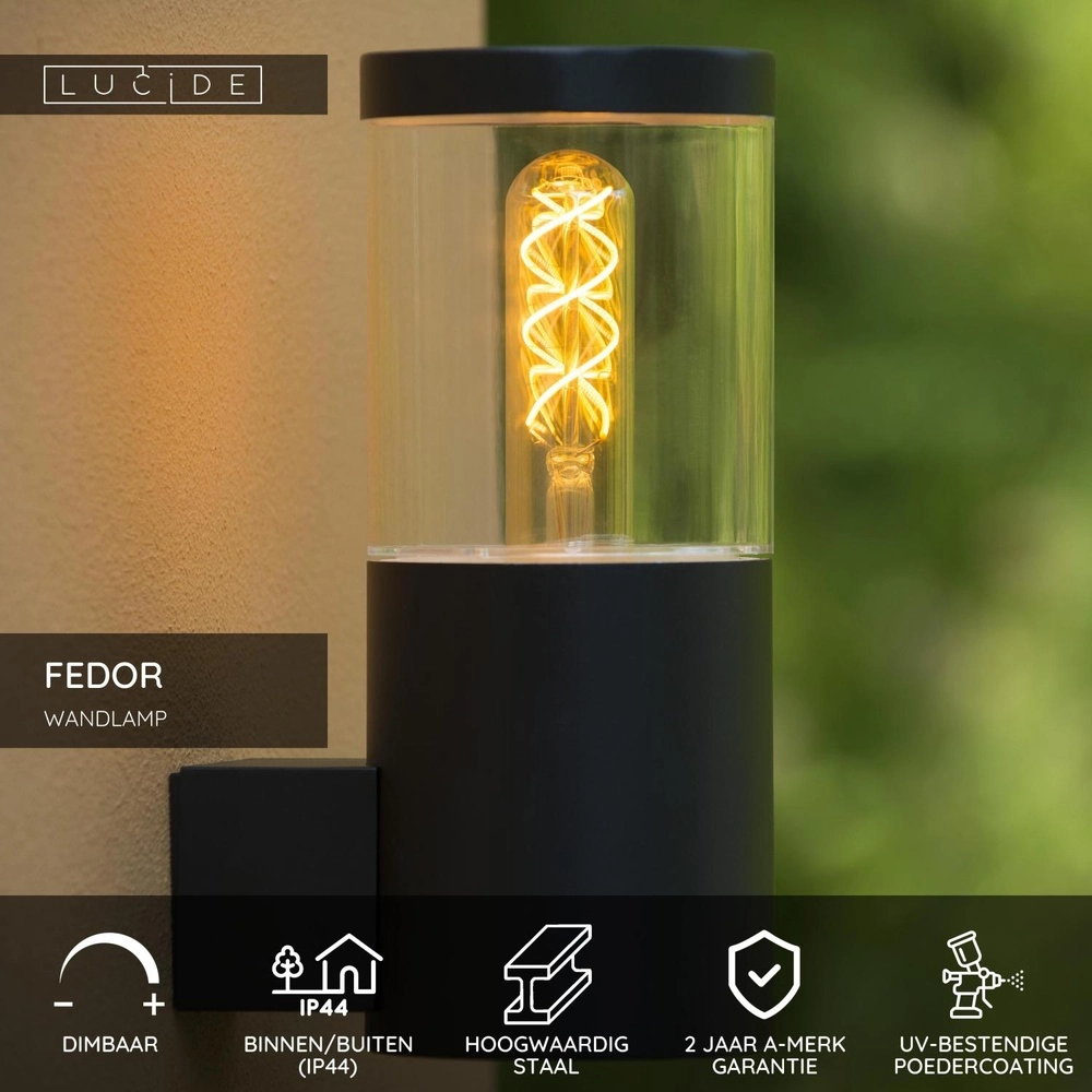 Design wandlamp Fedor zwart IP44 Lucide 5411212144331
