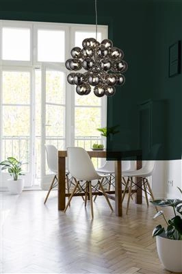 Hanglamp Glas Berry Globe 27-lichts zwart met smoke glas Searchlight 5053423189550