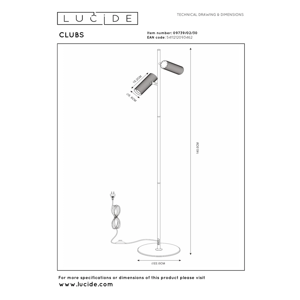 Vloerlamp Clubs zwart Lucide 5411212093462
