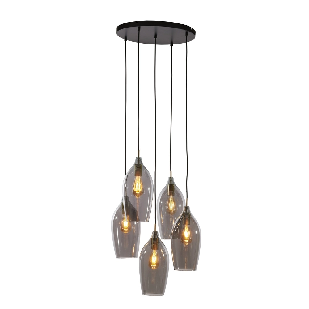Eettafel hanglamp Lukaro 5-lichts - smoke glas Light & Living 8717807703288
