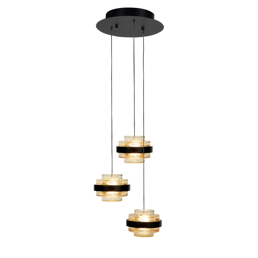 Hanglamp Dynasty zwart rond 5-lichts amber glas