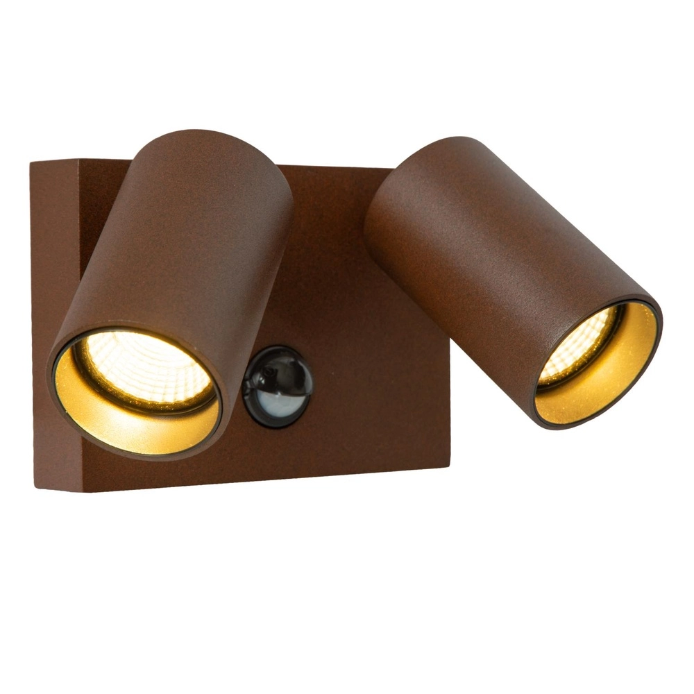 Wandspot IP65 Emeric roestbruin dubbel met sensor Lucide 5411212690241