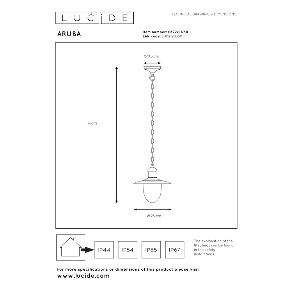 Landelijke hanglamp Aruba zwart Ø 25cm IP44 Lucide 5411212113504