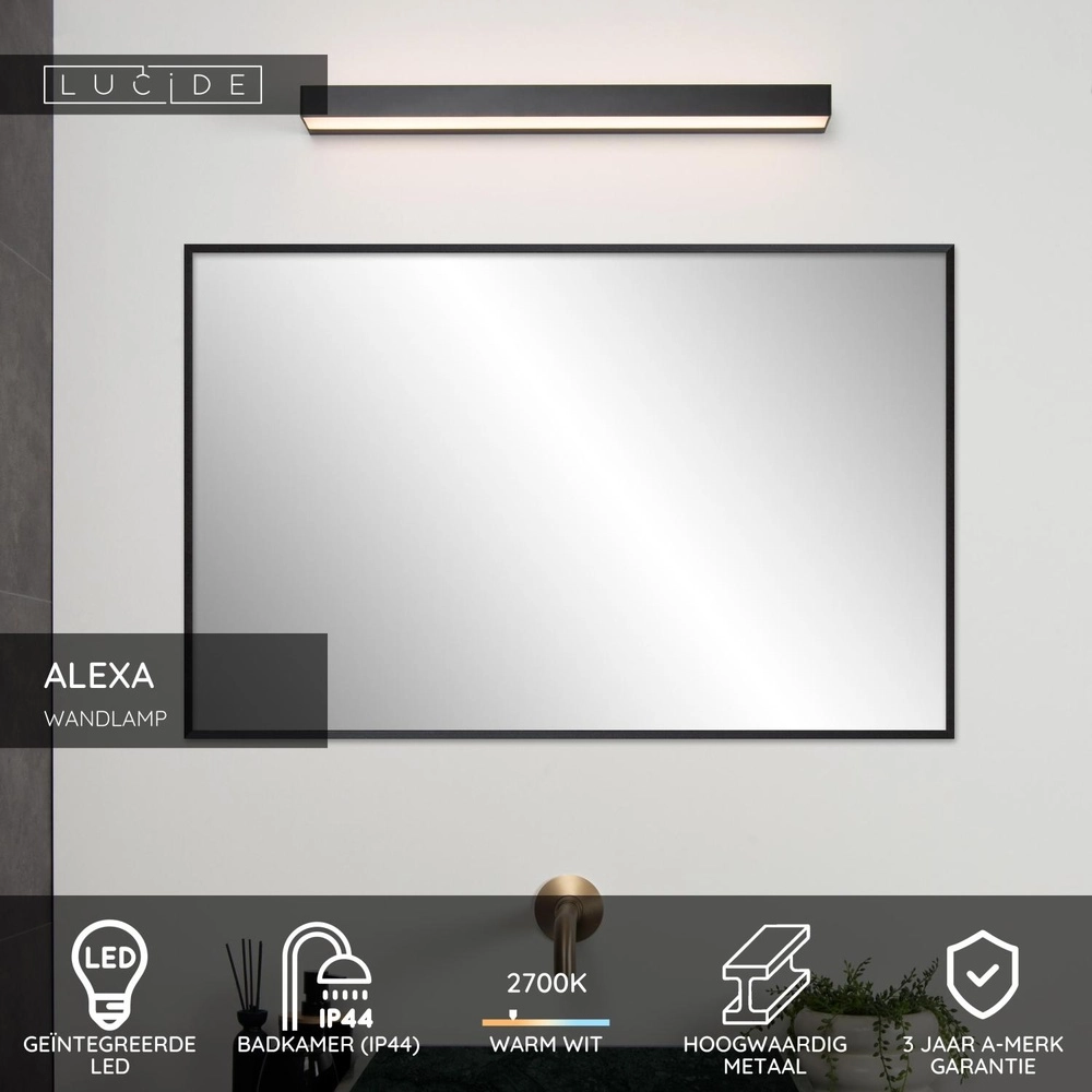 Badkamer wandlamp Alexa 60cm zwart - IP44 - 8W Lucide 5411212040527