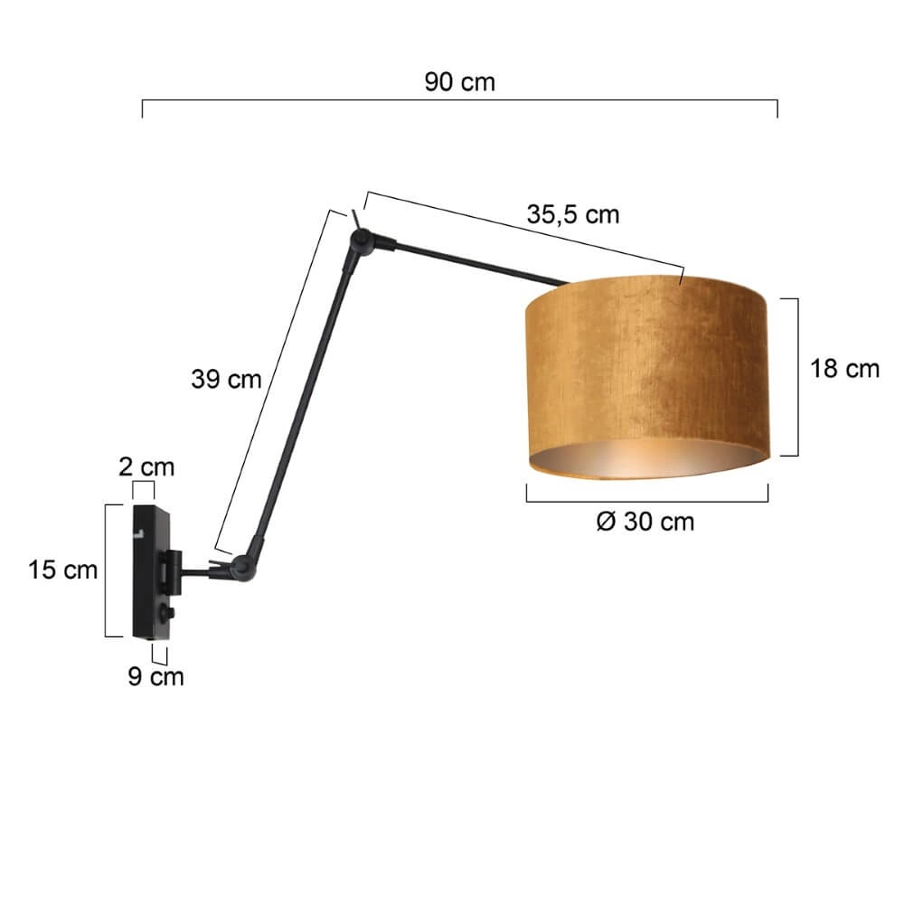 Landelijke wandlamp Prestige Chic zwart met goud velvet Steinhauer 8712746145939