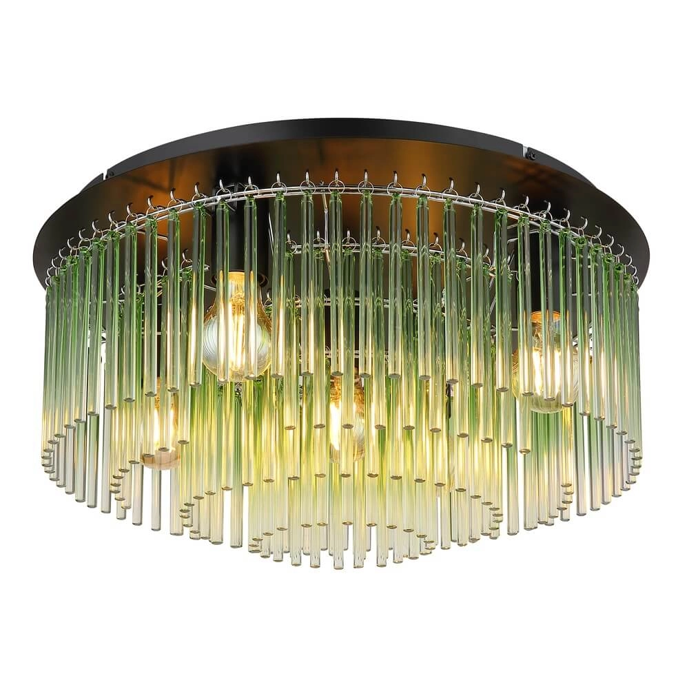 Zwarte plafondlamp Gorley met groen glas Ø 50cm