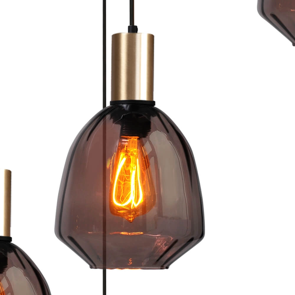 5-lichts vide hanglamp - goud - Porto met Nicolette red glazen Masterlight 8718121271194