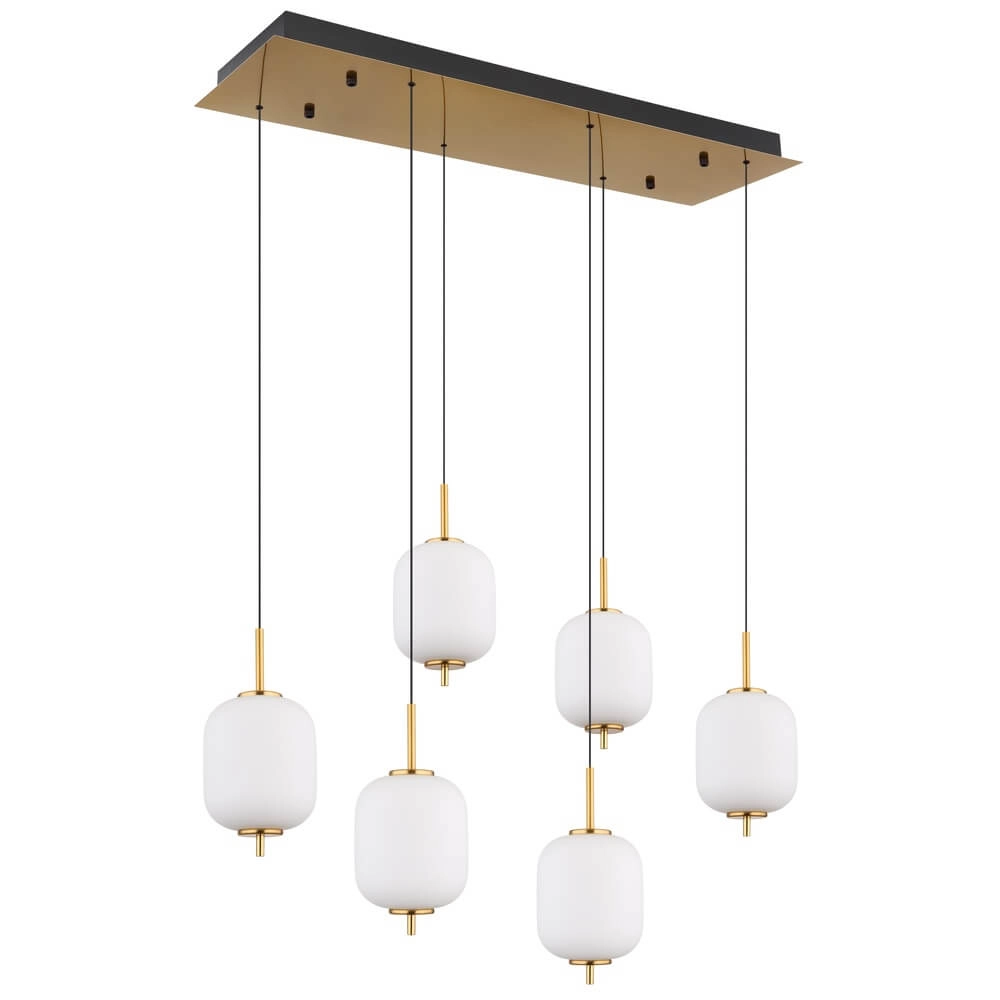 Gouden hanglamp Ewald 6-lichts wit glas Globo 9007371452583
