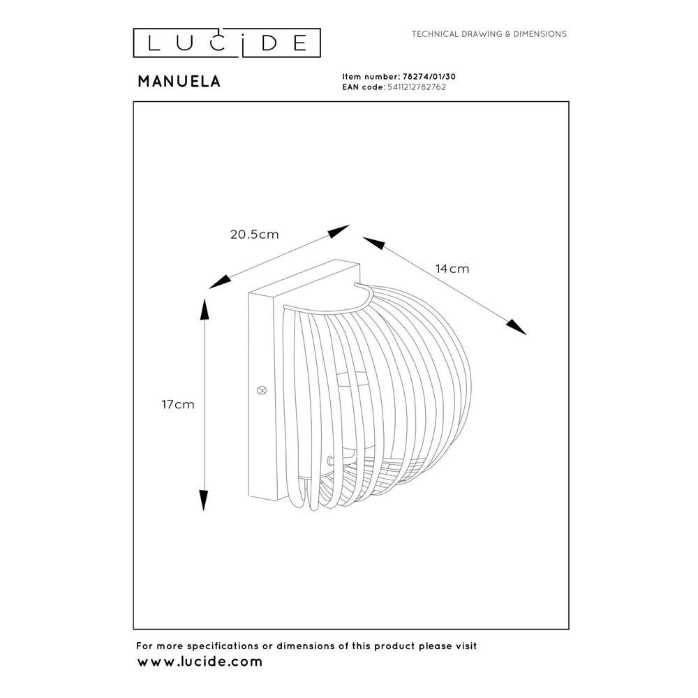 Wandlamp Manuela zwart Lucide 5411212782762