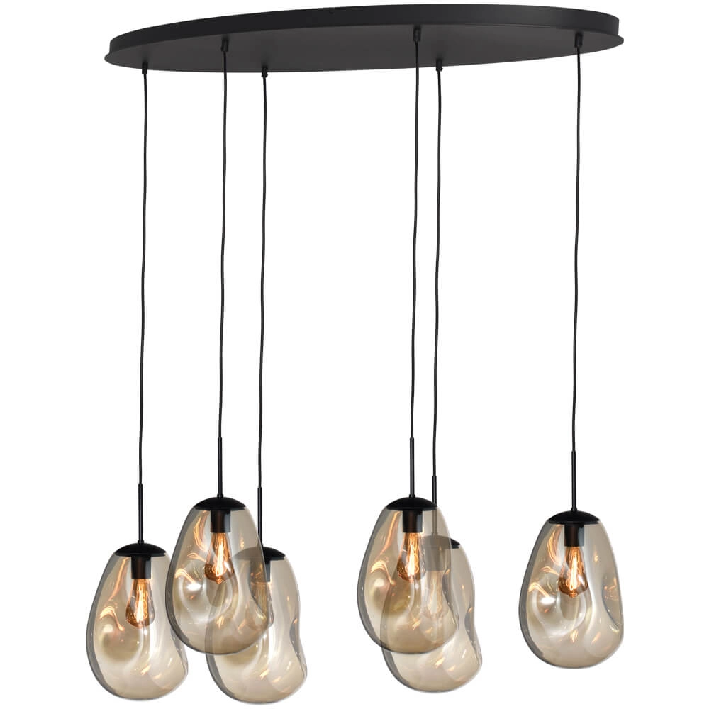 Hanglamp Lava Oval 6x goud glas Ø 22,5cm