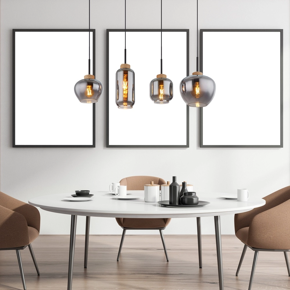 Design hanglamp Matt 4-lichts zwart met smoke glas Globo 9007371438518