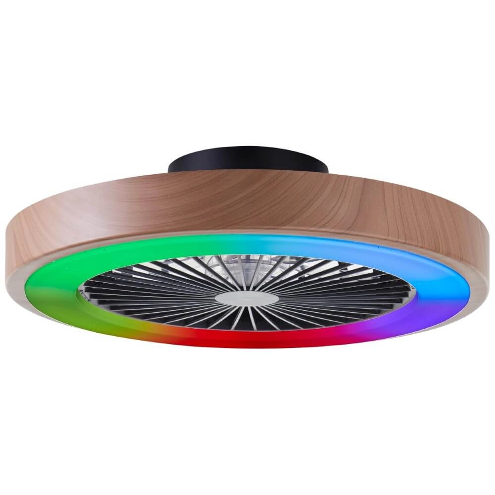 Zwarte ventilator Slimline met houten rand