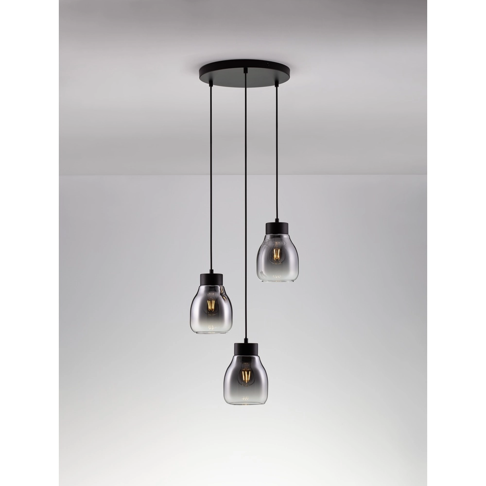 Hanglamp Blacu 3-lichts zwart rond