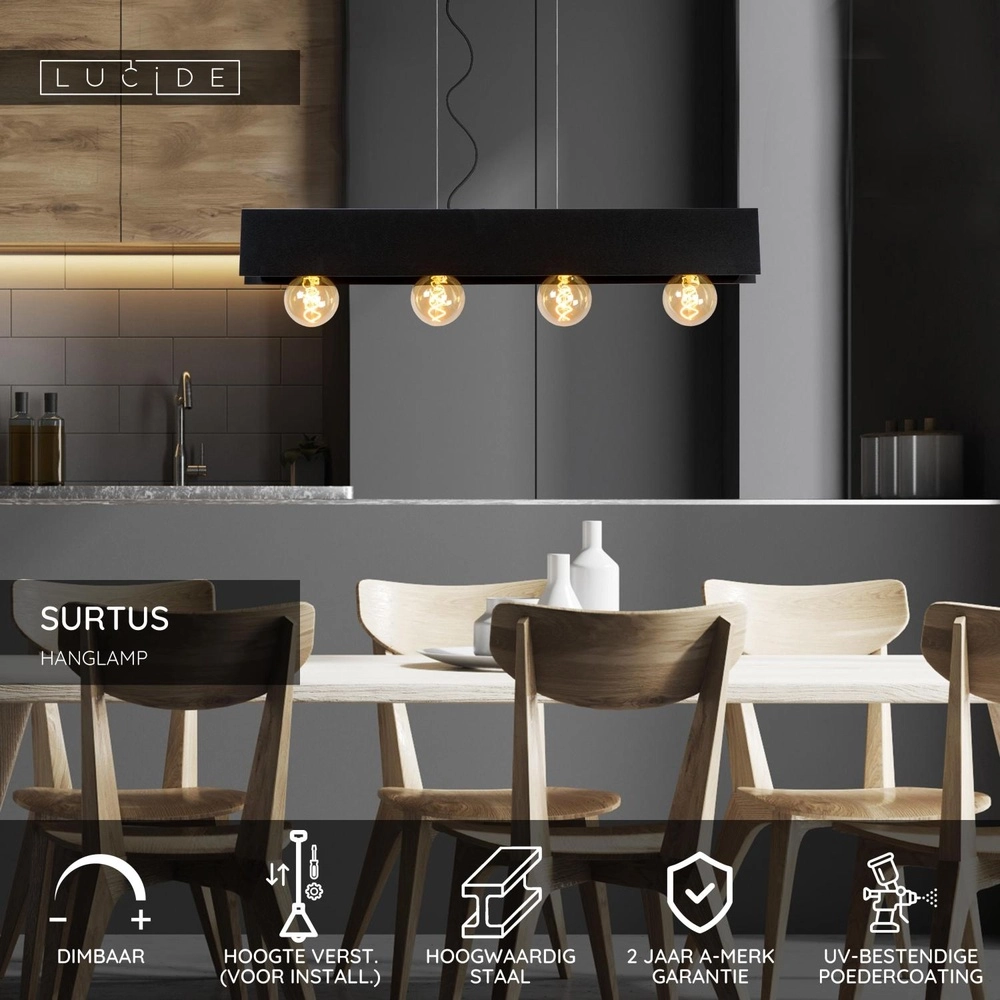 Design hanglamp Surtus 4-lichts zwart Lucide 5411212302397