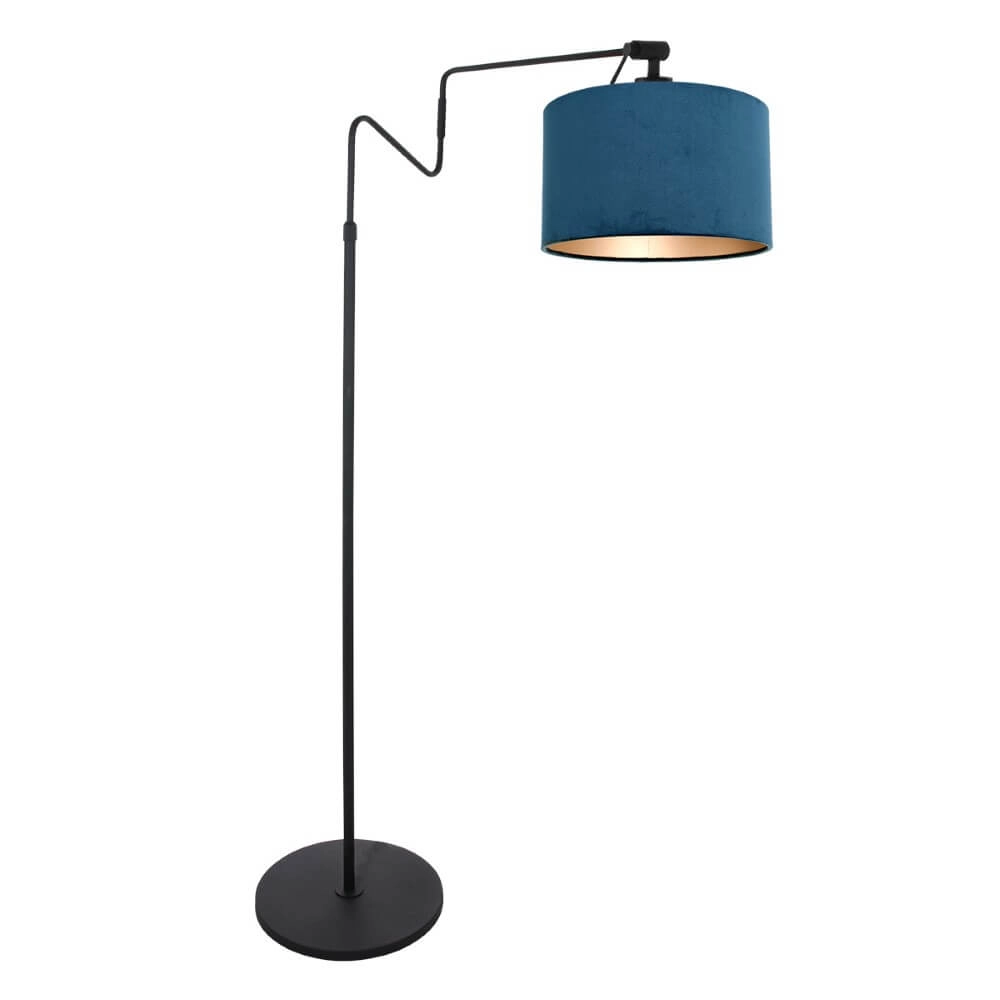 Staande leeslamp Linstrom met blauw velvet kap Staande leeslamp Linstrom met blauw velvet kap