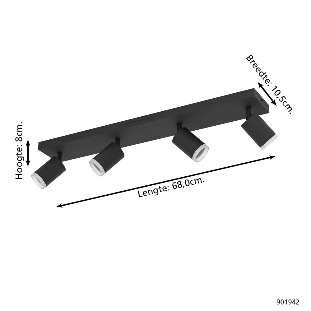 Smart opbouwspot Melitello-Z zwart 4-lichts Eglo 9008606358137