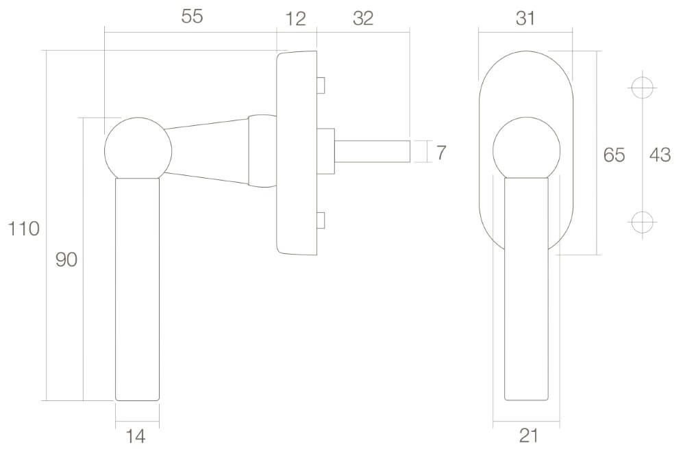 Raamkruk L-model messing getrommeld Intersteel 8714186119716