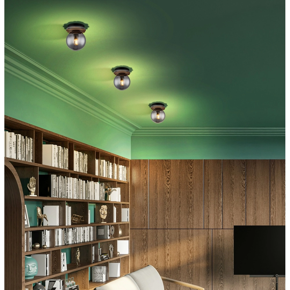 Plafondlamp Parsons zwart met hout Globo 9007371576098