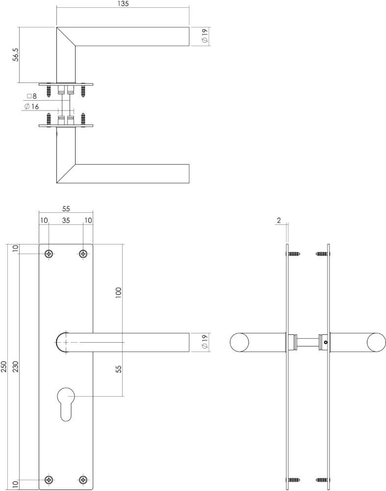Strakke deurklink Jura cilindergat 55mm zwart Intersteel 8714186489604