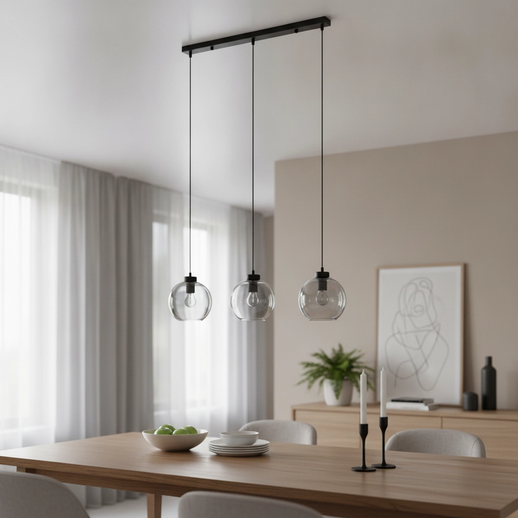 Hanglamp Palmer 3-lichts recht zwart met smoke glas