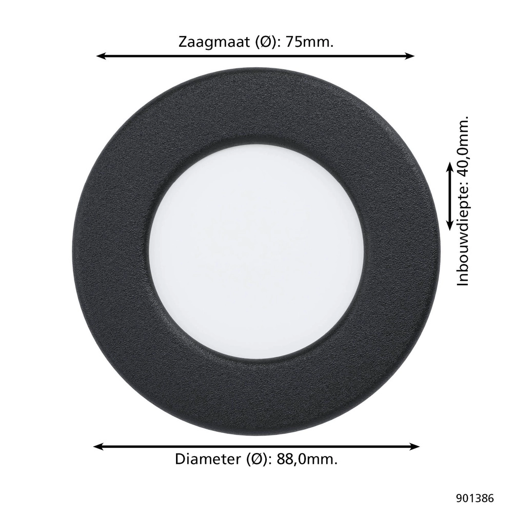 Inbouwspot Fueva 6 rond - zwart - Ø 8,8cm Eglo 9008606330676