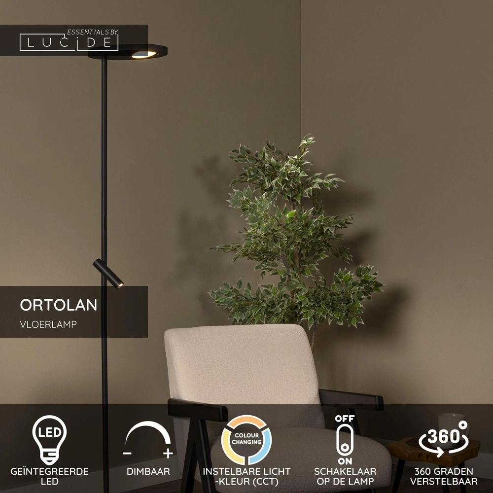 Leeslamp Ortolan zwart Lucide 5411212032249