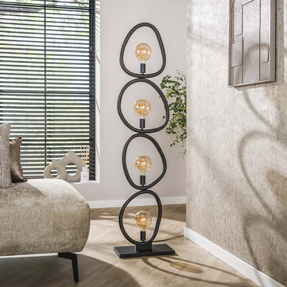 Landelijke vloerlamp Pebble artic zwart - 4x E27 Lyora 8716803511002