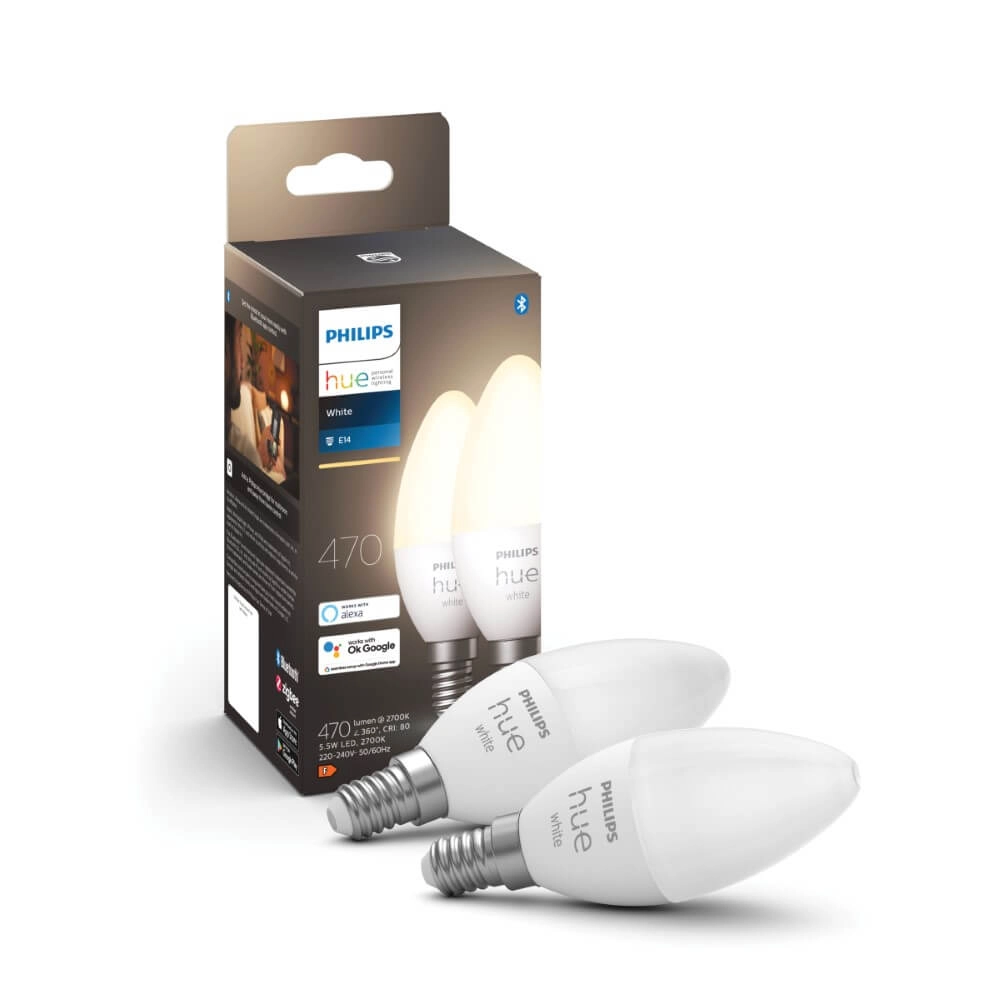 Lichtbron kaars Hue - E14 - 6W - White set van 2 Philips 8719514320628