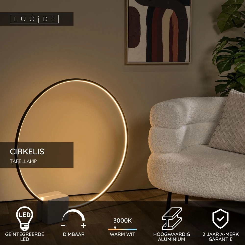 Zwarte tafellamp Cirkelis rond Ø 83cm Lucide 5411212051684