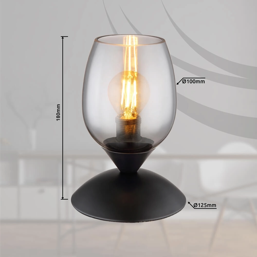 Tafellamp Kuwaita zwart met smoke glas Globo 9007371452989