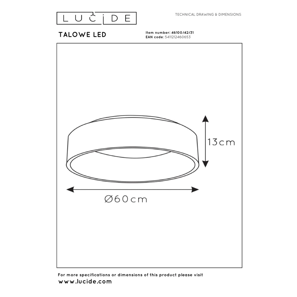 Plafonniere Talowe Led Ø 60cm wit Lucide 5411212460653